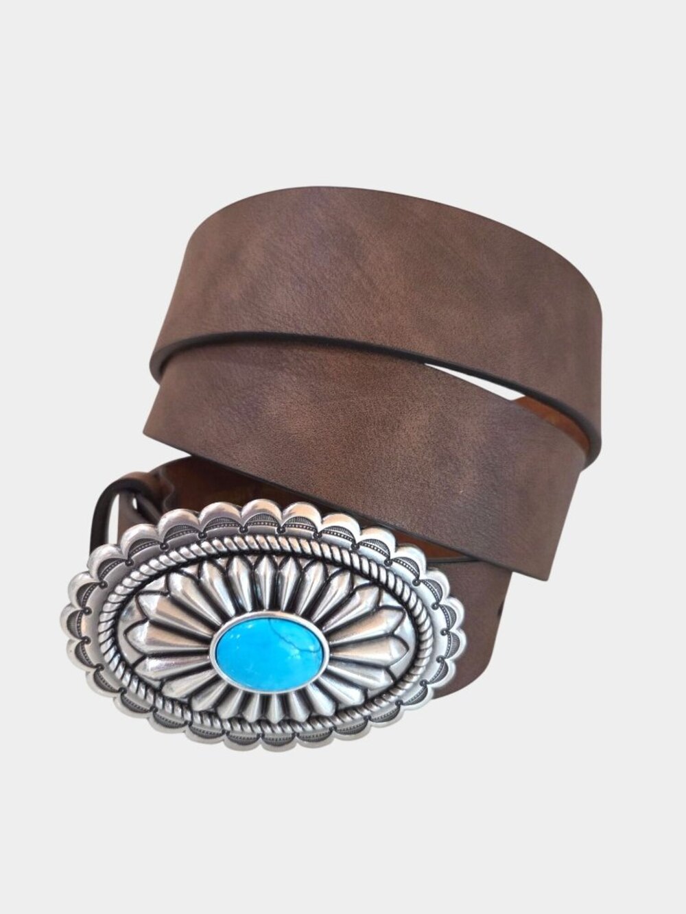 Ariat XL Brown Leather Belt Turquoise Stone Buckle Genuine Leather Lining 1.5"